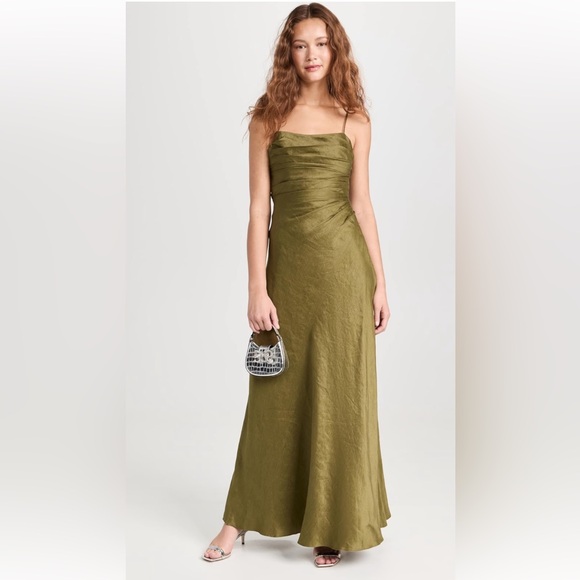 Aje Clarice Draped Maxi Dress, Deep Olive, US 4/UK 8. Beautiful green linen gown - Picture 2 of 6